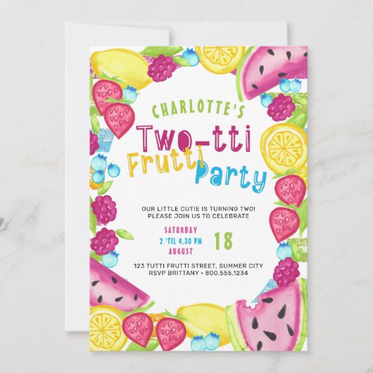 TWOtti Frutti Party 2e Verjaardag Foto Kaart (Voorkant)