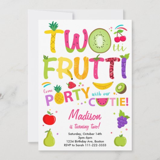 Twotti Frutti Party Cutie Verjaardagsuitnodiging Kaart (Voorkant)