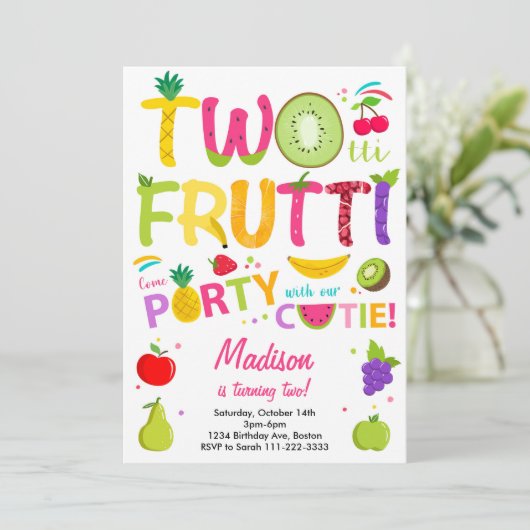 Twotti Frutti Party Cutie Verjaardagsuitnodiging Kaart (Staand voorkant)