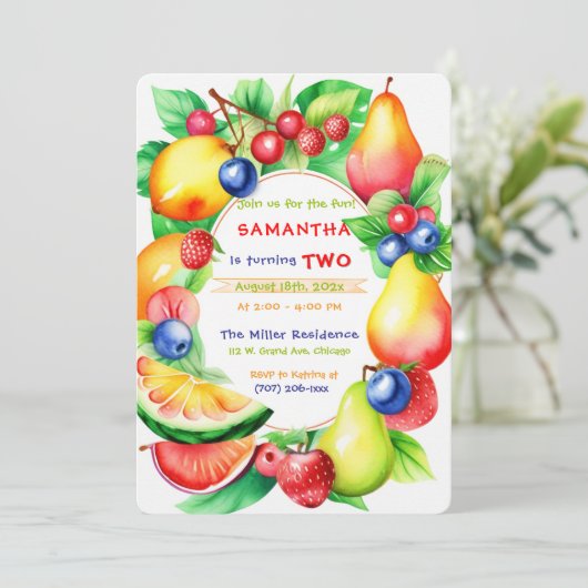 Twotti Frutti Verjaardagsfeest sjabloon Kaart (Staand voorkant)