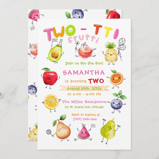 Twotti Frutti Verjaardagsfeest sjabloon Kaart (Voorkant / Achterkant)