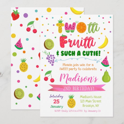 TWOtti Frutti Verjaardagsfeest Uitnodigingen (Voorkant / Achterkant)