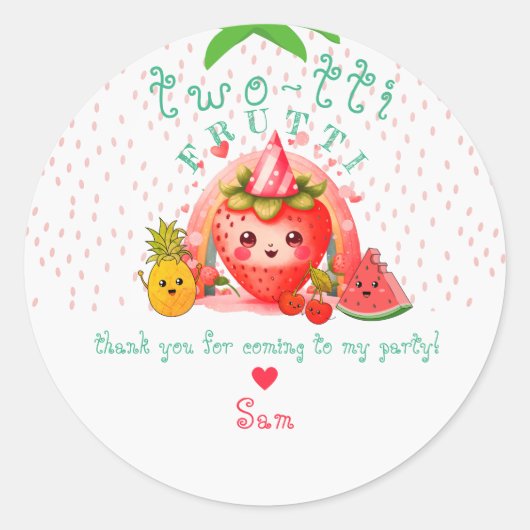 TWOTTI Tutti Frutti Zomerfruit Kinder 2e Verjaarda Ronde Sticker (Voorkant)