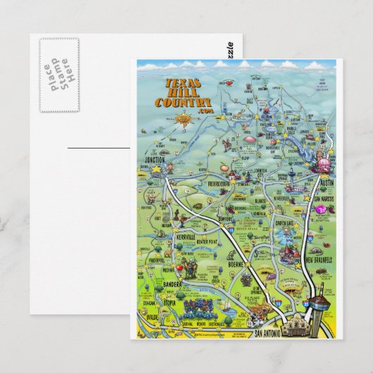 TX Hill Country Cartoon Map Briefkaart (Voorkant / Achterkant)
