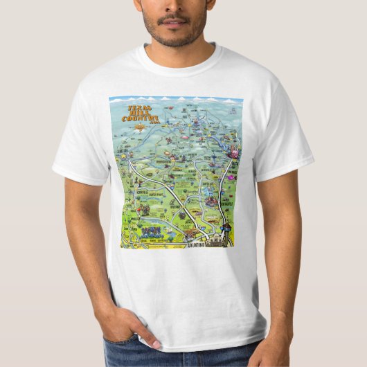TX Hill Country Cartoon Map T-shirt (Voorkant)