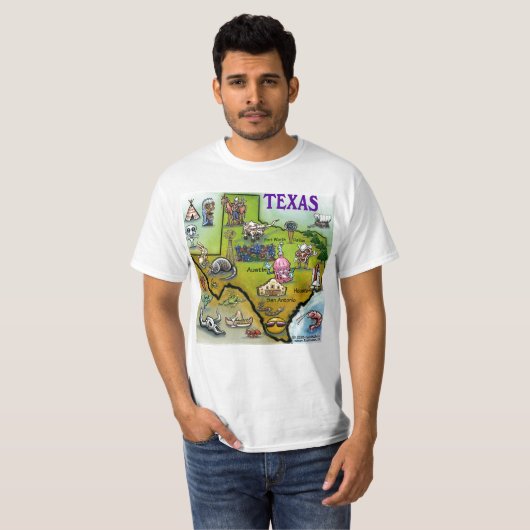 TX Hill Country Cartoon Map T-shirt (Voorkant volledig)