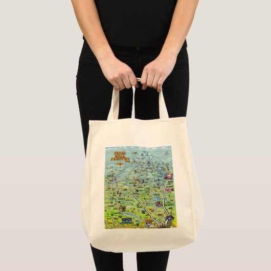 TX Hill Country Cartoon Map Tote Bag (Voorkant (product))