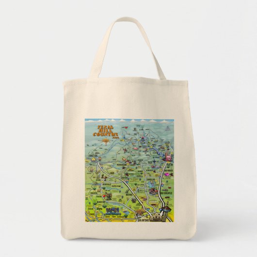 TX Hill Country Cartoon Map Tote Bag