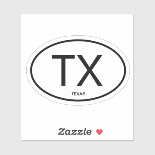TX - Ovaal Texaanse staatscode vinyl sticker (Vel)