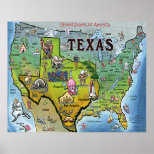 TX USA-kaart Poster