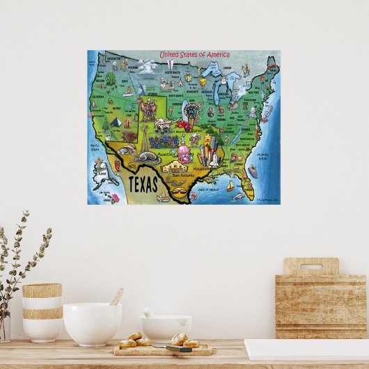 TX USA Map Poster (Keuken)