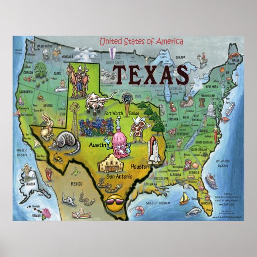 TX USA Map Poster (Voorkant)