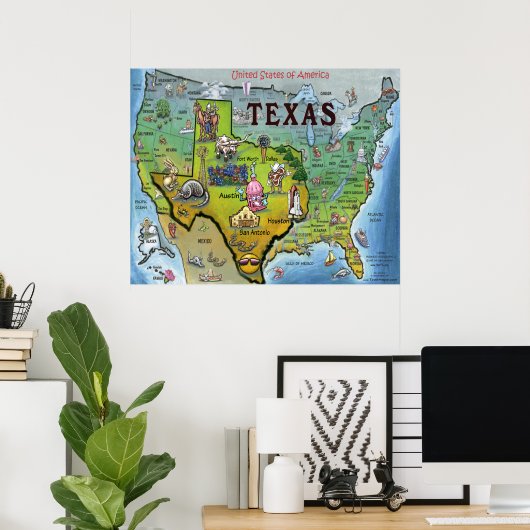TX USA Map Poster (Thuiskantoor)