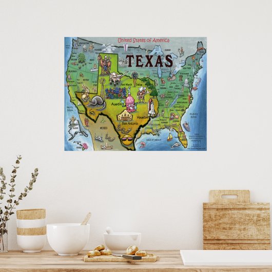 TX USA Map Poster (Keuken)
