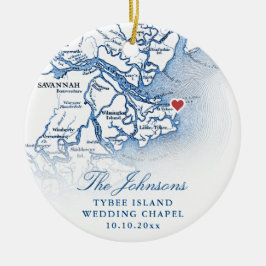 Tybee Island GA Kaart Trouwfoto Kerst Keramisch Ornament