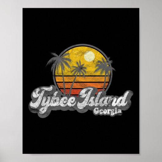 Tybee Island Ga Retro 70's Surfer Gift Poster (Voorkant)