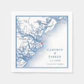 Tybee Island Georgia Kaart Elegant Navy Bruiloft Servet (Voorkant)