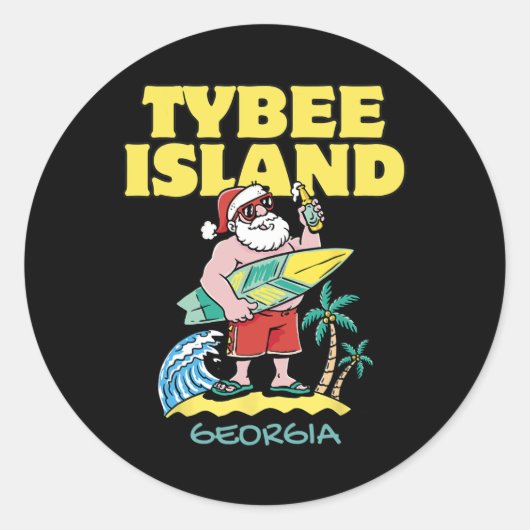 Tybee Island Georgia Kerstsurfen Ronde Sticker (Voorkant)