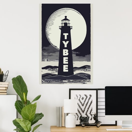 Tybee Island Georgia Lighthouse Moon Poster (Thuiskantoor)