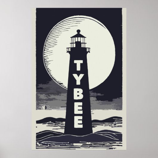 Tybee Island Georgia Lighthouse Moon Poster (Voorkant)