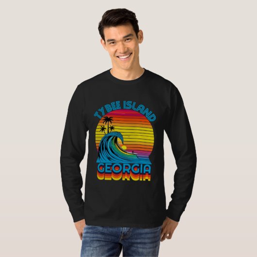 Tybee Island Georgia Retro Throwback Surf & Beach  T-shirt (Voorkant volledig)