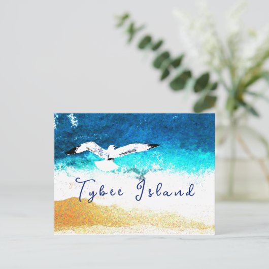 Tybee Island Georgia Seagull Soft over Beach Briefkaart (Staand voorkant)