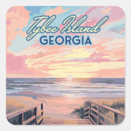 Tybee Island Georgia Sunrise Beach Savannah Vierkante Sticker