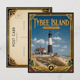 Tybee Island Georgia Vintage Art Deco Gouden Tijdp Briefkaart