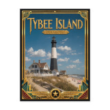 Tybee Island Georgia Vintage Art Deco Gouden Tijdp
