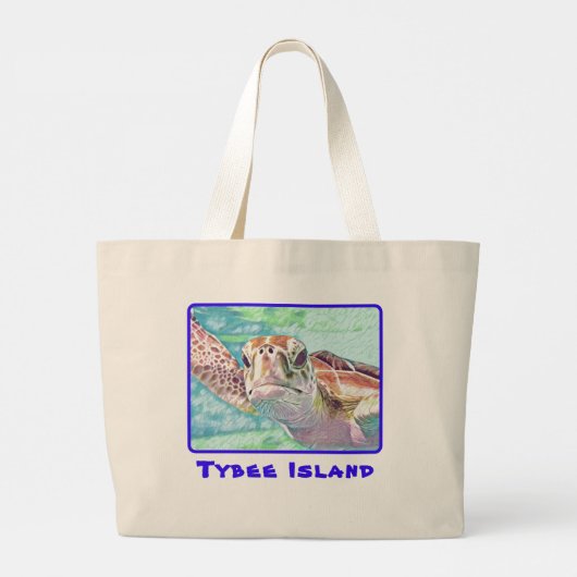 Tybee Island Georgia Waterverf Zee Turtle Grote Tote Bag (Achterkant)
