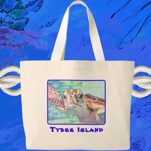 Tybee Island Georgia Waterverf Zee Turtle Grote Tote Bag