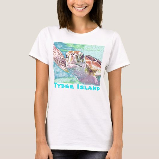 Tybee Island Georgia Waterverf Zee Turtle T-Shirt (Voorkant)