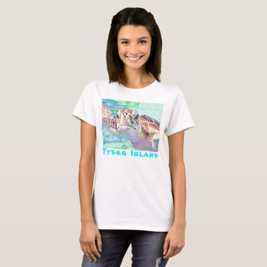 Tybee Island Georgia Waterverf Zee Turtle T-Shirt (Voorkant volledig)