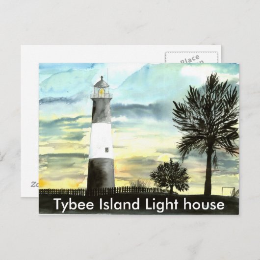 TYBEE Island Lighthouse art collecteerbare geschen Briefkaart (Voorkant / Achterkant)