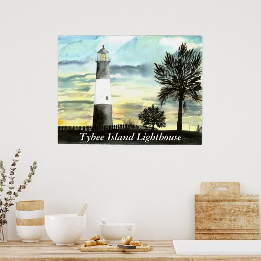 TYBEE Island Lighthouse art collecteerbare geschen Poster (Keuken)