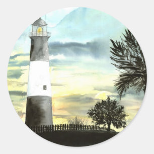 TYBEE Island Vuurtoren kunst verzamelbare geschenk Ronde Sticker