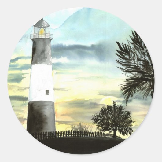 TYBEE Island Vuurtoren kunst verzamelbare geschenk Ronde Sticker (Voorkant)