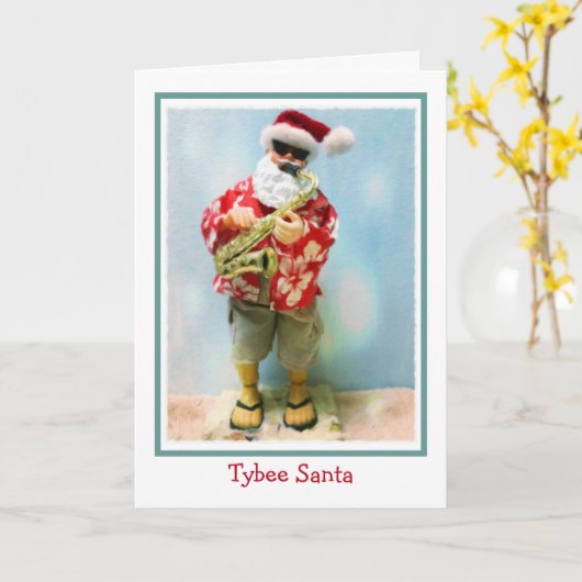 Tybee Santa Christmas Kaart (Gele Bloem)