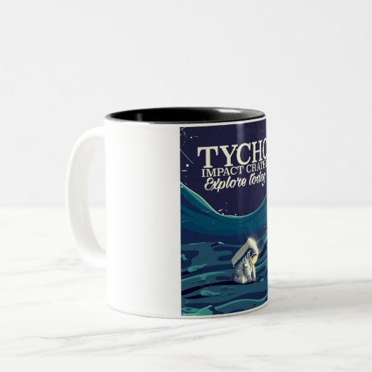 Tycho moon reisposter tweekleurige koffiemok (Voorkant links)