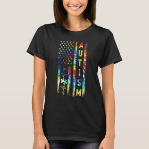 Tye Die Amerikaanse Vlag Autisme Bewustzijn Steun  T-shirt