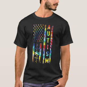 Tye Die Amerikaanse Vlag Autisme Bewustzijn Steun T-shirt