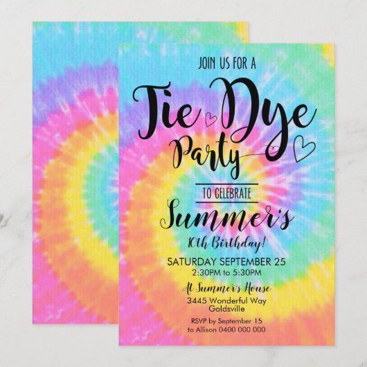 Tye Die-feest uitnodiging Hippy Tye Die (Voorkant / Achterkant)
