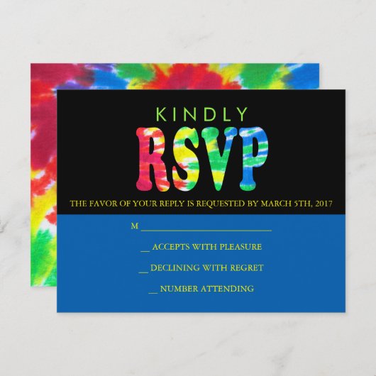 TYE DYE Bar Mitzvah Invitation Reply Kaart (Voorkant / Achterkant)