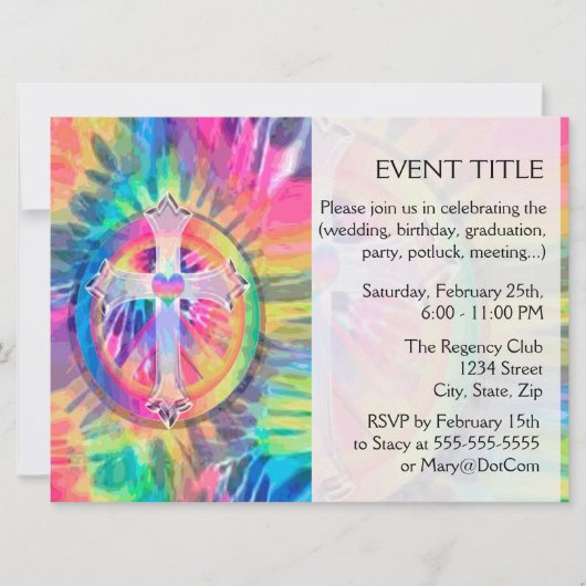 Tye Dye Cross met hart in het midden Kaart (Voorkant)