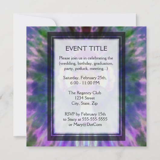 Tye Dye Cross met hartcentrum in Paars blauw Kaart (Voorkant)