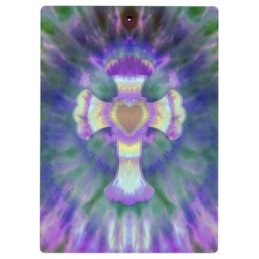 Tye Dye Cross met hartcentrum in Paars blauw Klembord (Achterkant)
