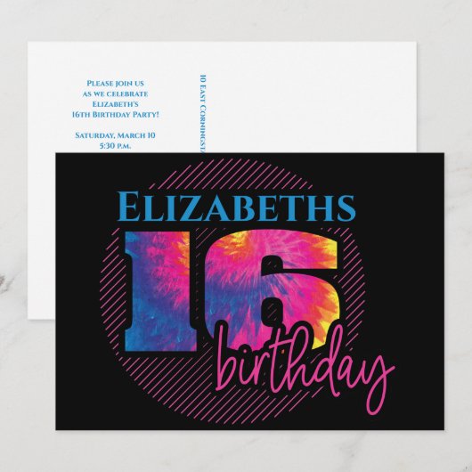 Tye Dye Typografie Birthday Kaart (Voorkant / Achterkant)