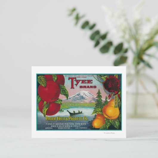 Tyee Pear Crate LabelWA, OR, en CA Briefkaart (Staand voorkant)