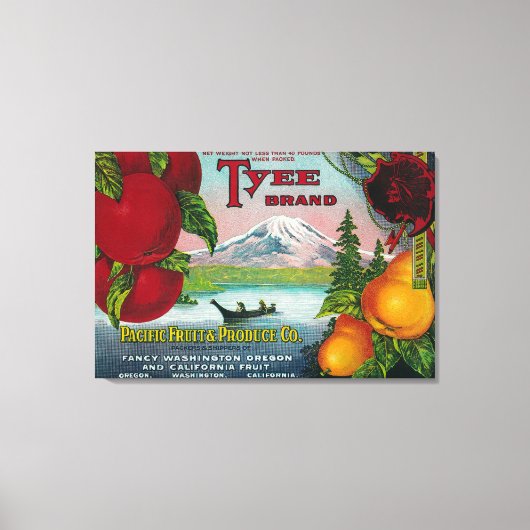 Tyee Pear Crate LabelWA, OR, en CA Canvas Afdruk (Voorkant)