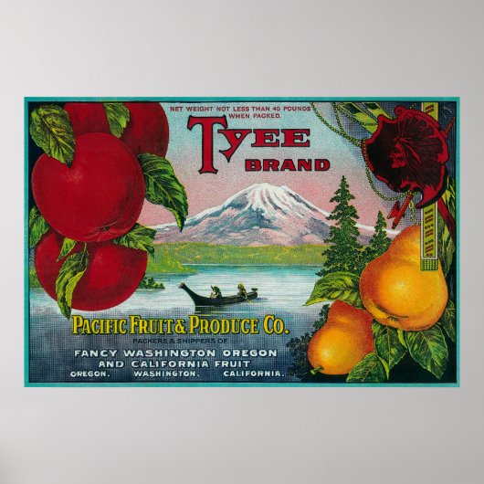 Tyee Pear Crate LabelWA, OR, en CA Poster (Voorkant)